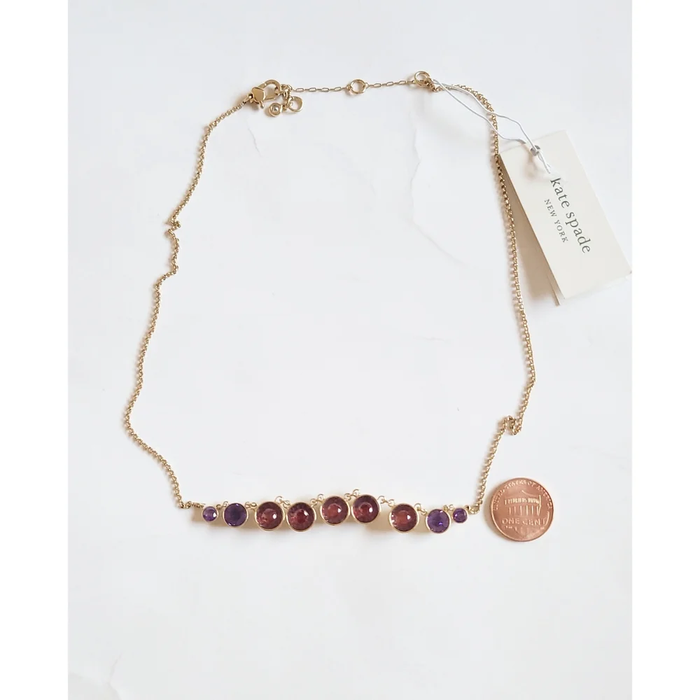 New! KATE SPADE Zirconia Stones Reflecting Pool Goldtone Necklace Red Purple